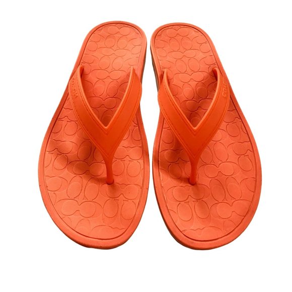 SOLD Coach Orange Rubber Flip Flop Sandals Size 7 - Picture 2 of 9